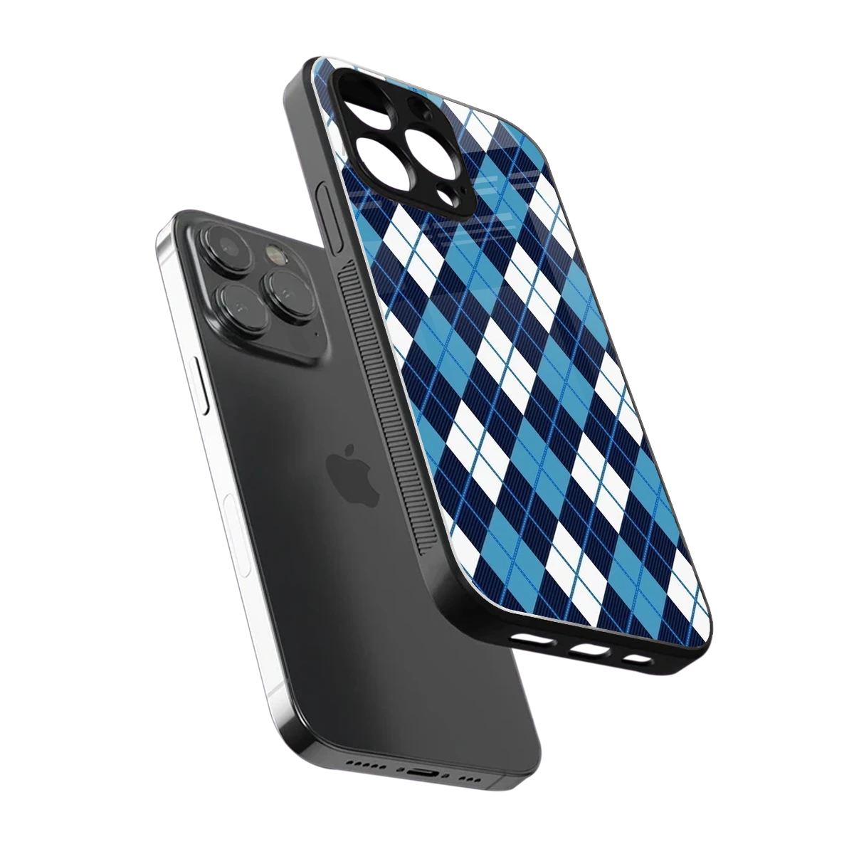 Argyle Blue sleek iphone 15 pro max cover with tempered glass back and TPU edges