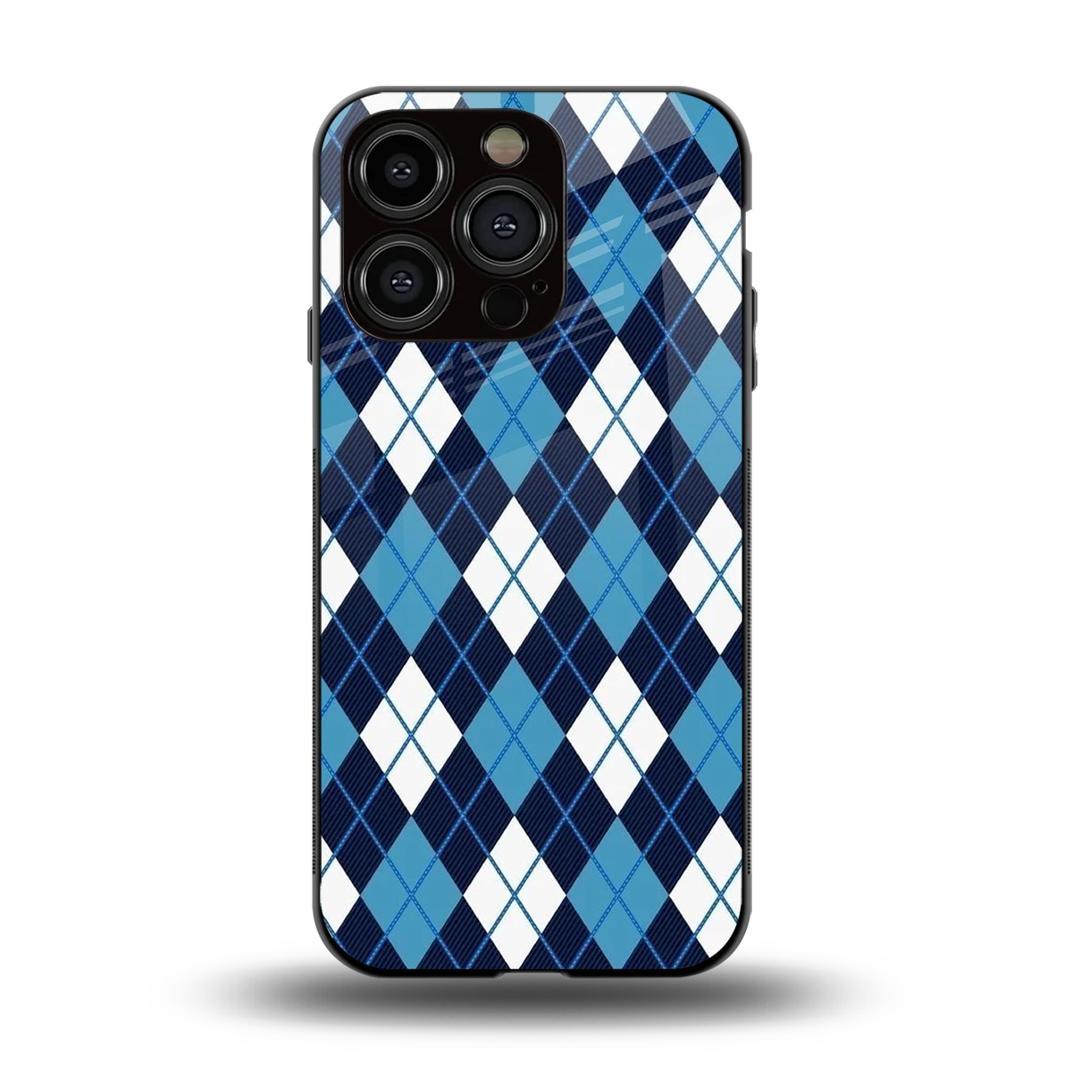 Argyle Blue back phone cover | glass case for iphone 15 pro