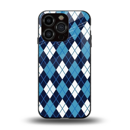Argyle Blue back phone cover | glass case for iphone 15 pro