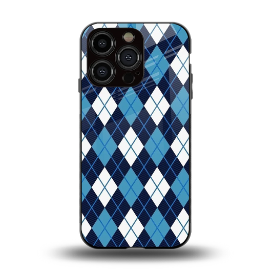 Argyle Blue back phone cover | glass case for iphone 15 pro