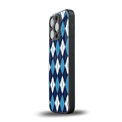 Argyle Blue iphone 15 pro mobile cover | shockproof glass phone case