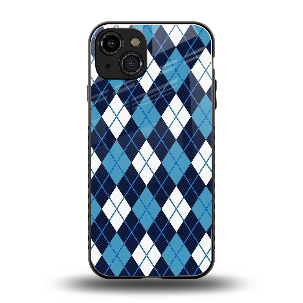 Argyle Blue back phone cover | glass case for iphone 15