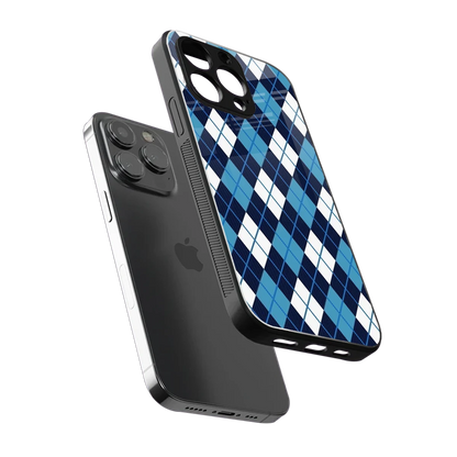 Argyle Blue sleek iphone 15 pro cover with tempered glass back and TPU edges