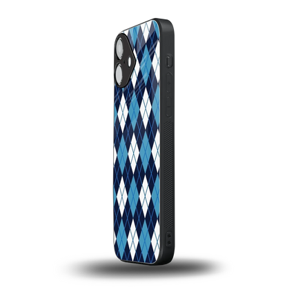 Argyle Blue iphone 16 plus mobile cover | shockproof glass phone case