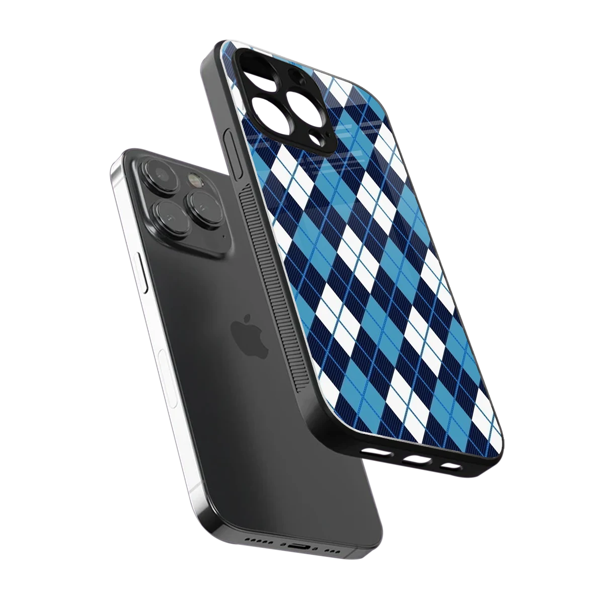 Argyle Blue sleek iphone 16 pro max cover with tempered glass back and TPU edges