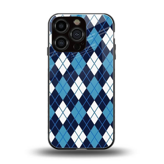Argyle Blue back phone cover | glass case for iphone 16 pro