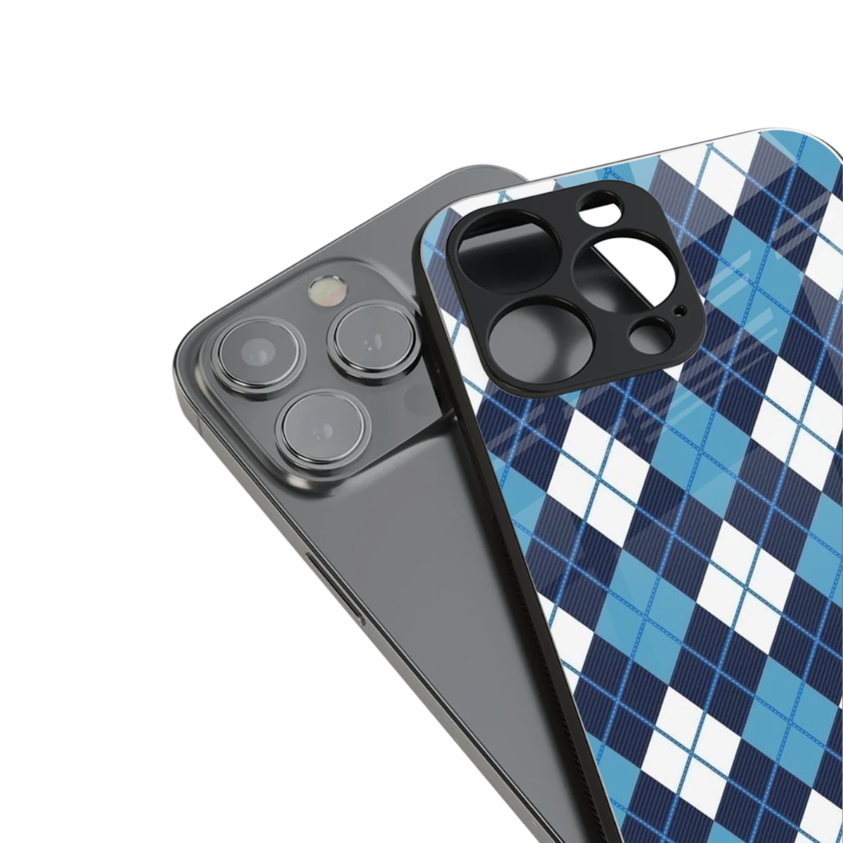Argyle Blue stylish phone case for iPhone 16 | glossy glass and slim fit