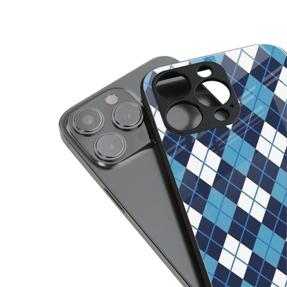 Argyle Blue stylish phone case for iPhone 16 | glossy glass and slim fit