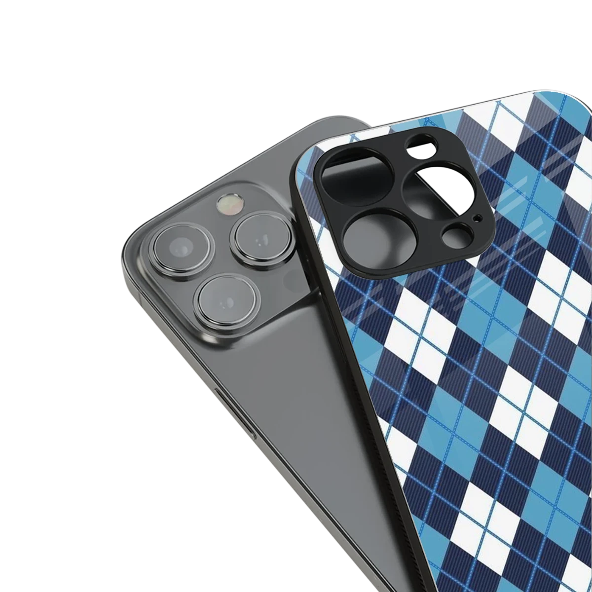 Argyle Blue stylish phone case for iphone 15 pro | glossy glass and slim fit