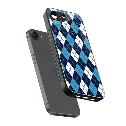 Argyle Blue sleek iphone 16e cover with tempered glass back and TPU edges