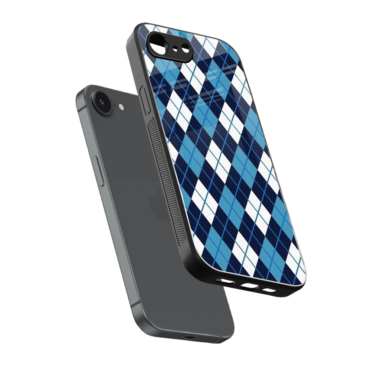 Argyle Blue sleek iphone 17e cover with tempered glass back and TPU edges