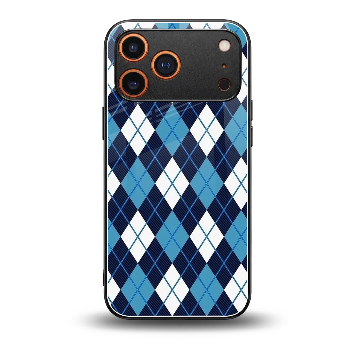 Argyle Blue back phone cover | glass case for iphone 17 pro