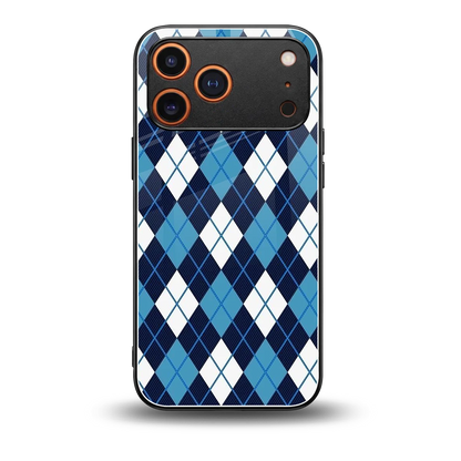 Argyle Blue back phone cover | glass case for iphone 17 pro