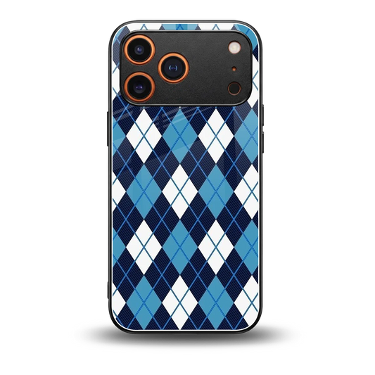 Argyle Blue back phone cover | glass case for iphone 17 pro max