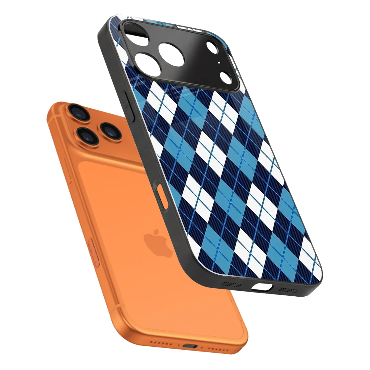 Argyle Blue sleek iphone 17 pro cover with tempered glass back and TPU edges