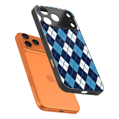 Argyle Blue sleek iphone 17 pro cover with tempered glass back and TPU edges