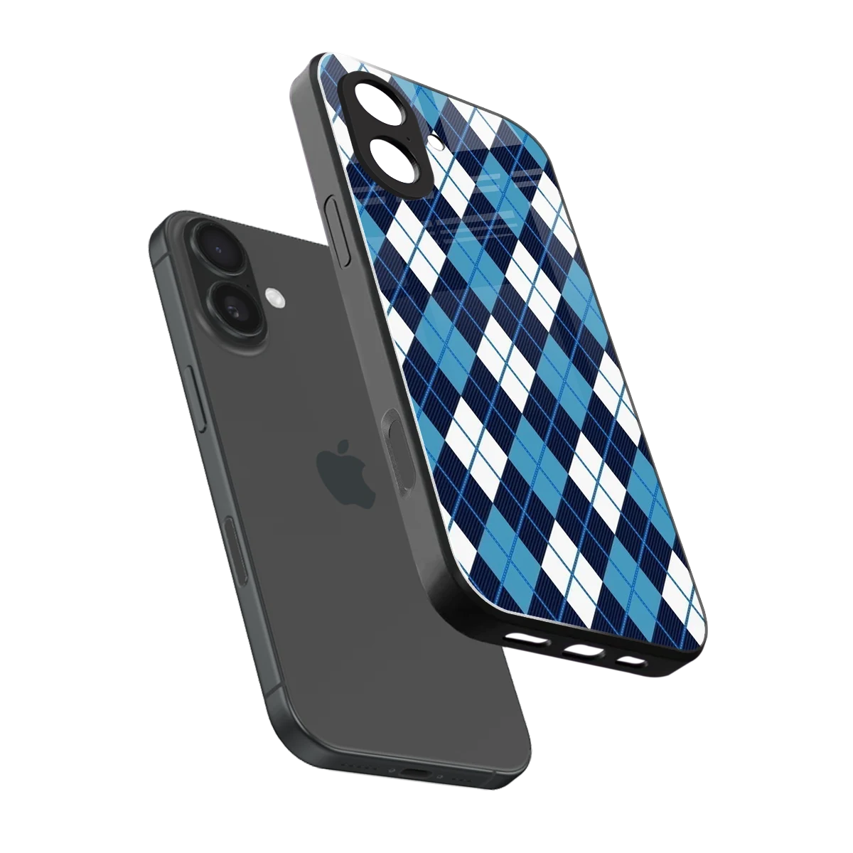 Argyle Blue sleek iphone 17 cover with tempered glass back and TPU edges