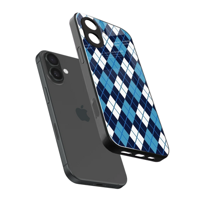 Argyle Blue sleek iphone 17 cover with tempered glass back and TPU edges