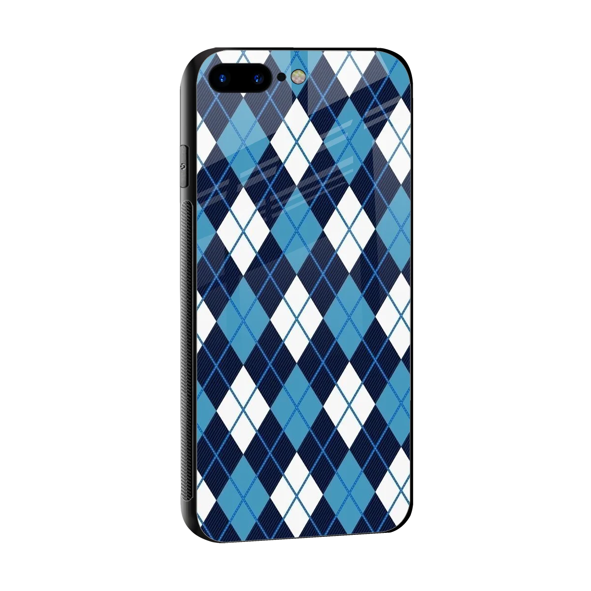 Argyle Blue sleek iphone 8 plus cover with tempered glass back and TPU edges
