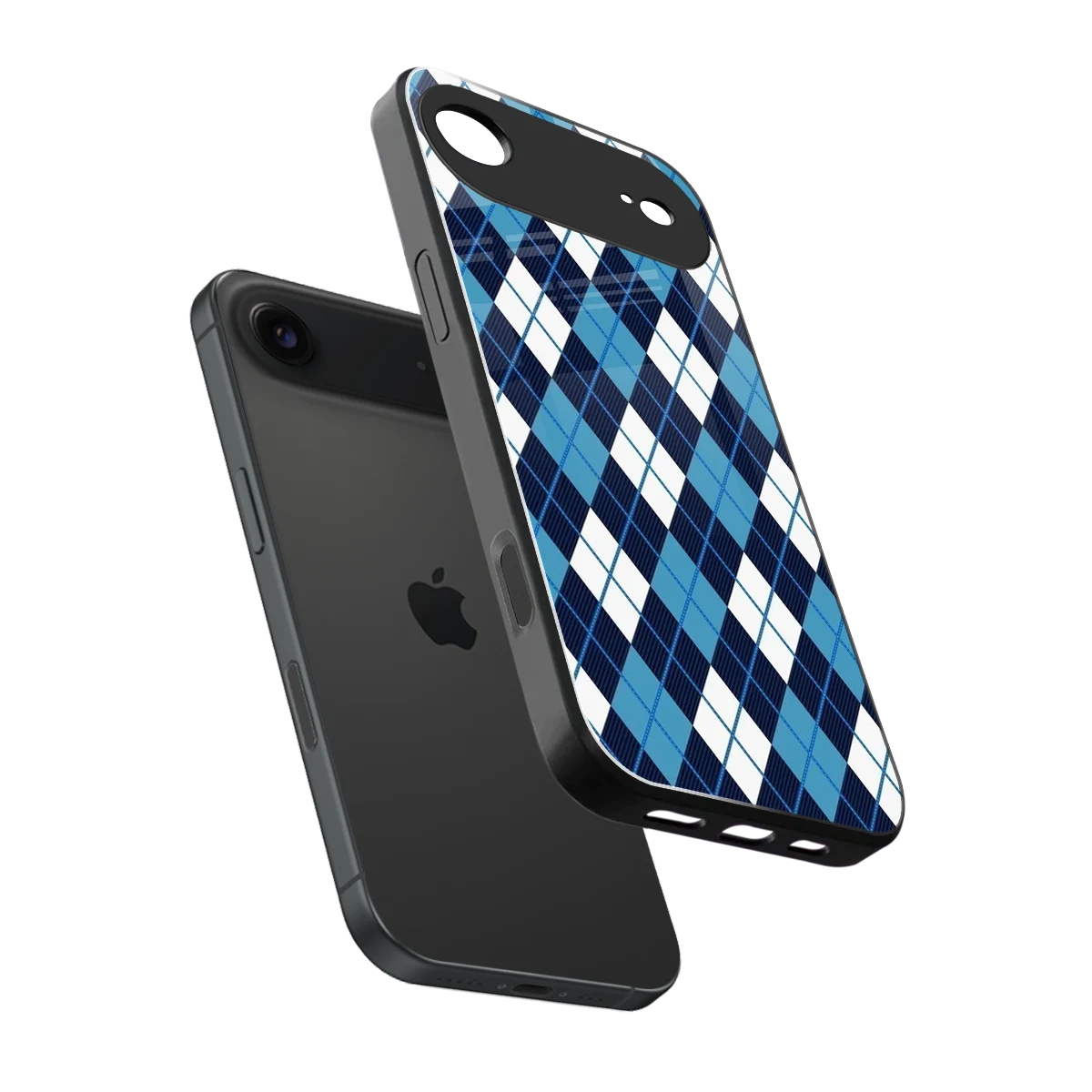 Argyle Blue sleek iphone air cover with tempered glass back and TPU edges