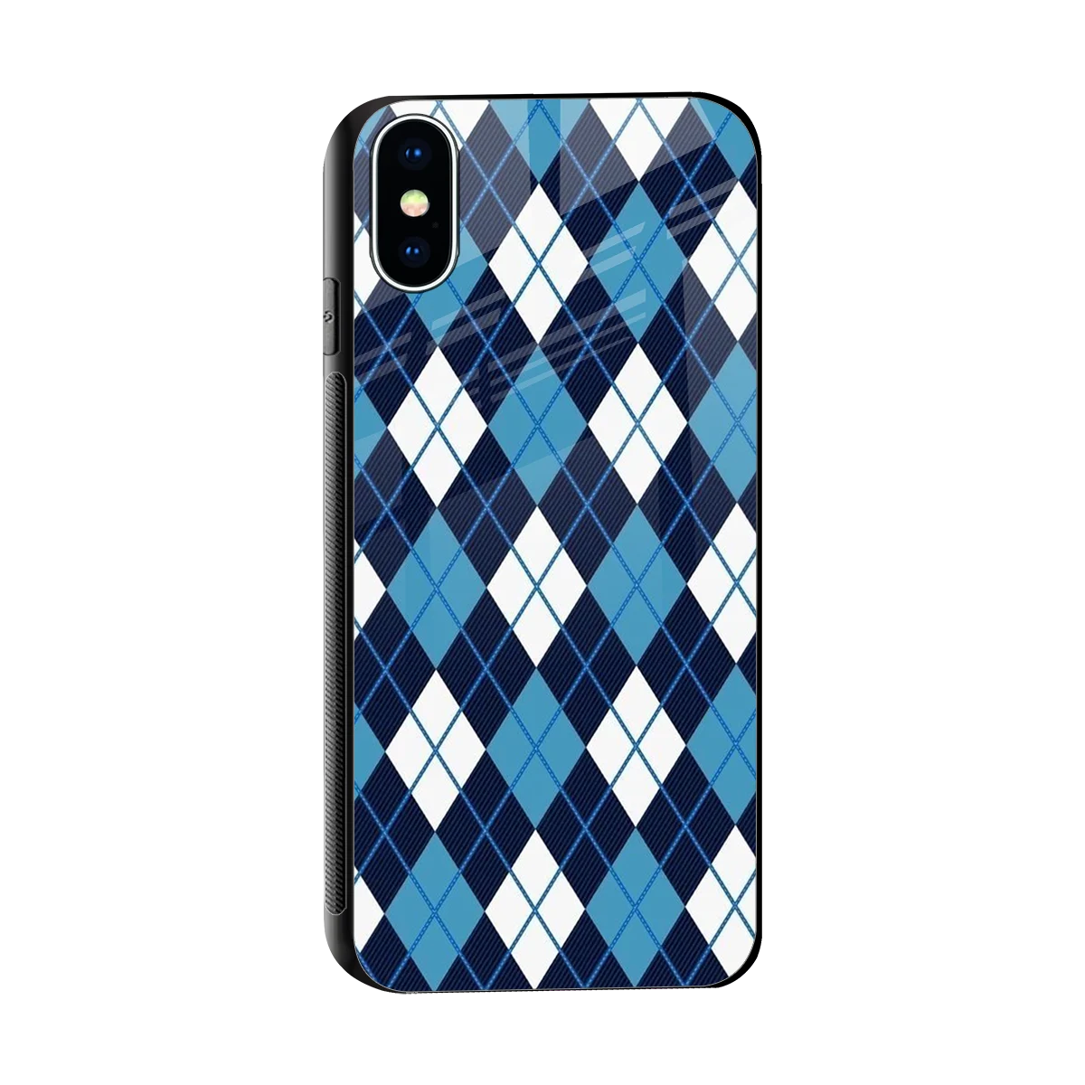 Argyle Blue sleek iphone x cover with tempered glass back and TPU edges