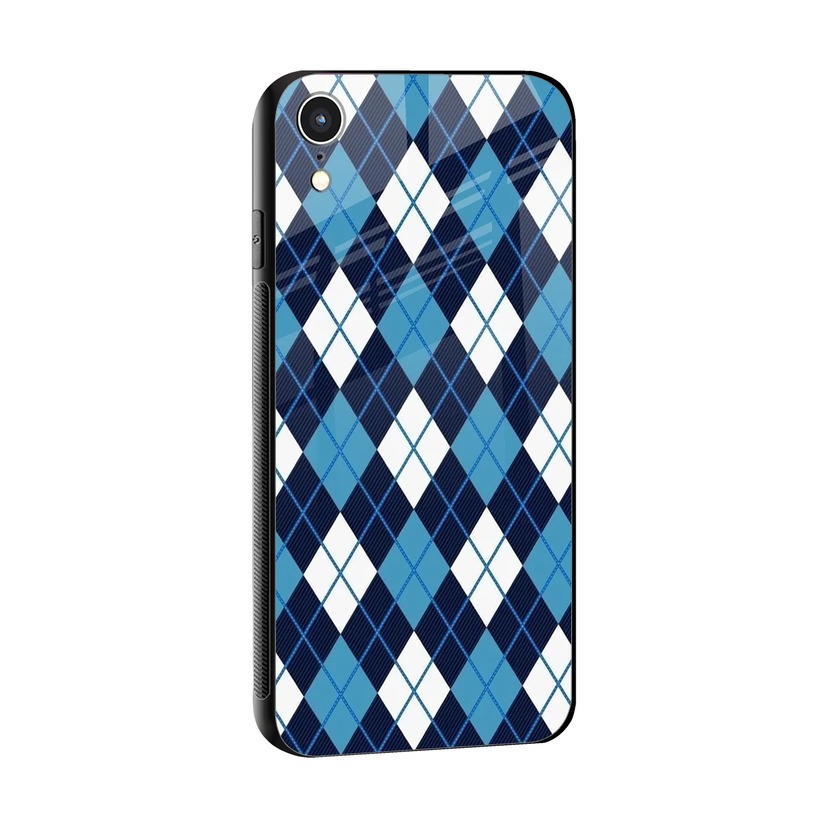 Argyle Blue sleek iphone xr cover with tempered glass back and TPU edges