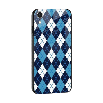 Argyle Blue sleek iphone xr cover with tempered glass back and TPU edges