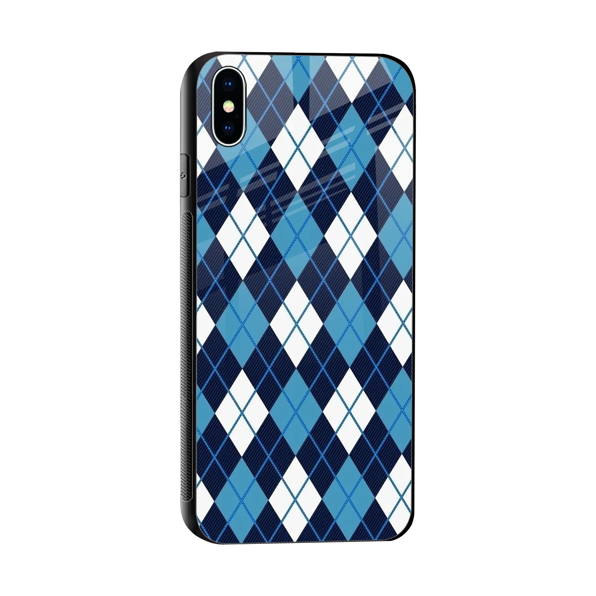 Argyle Blue sleek iphone xs max cover with tempered glass back and TPU edges