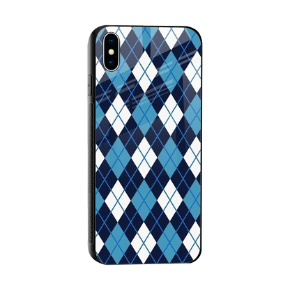 Argyle Blue sleek iphone xs max cover with tempered glass back and TPU edges