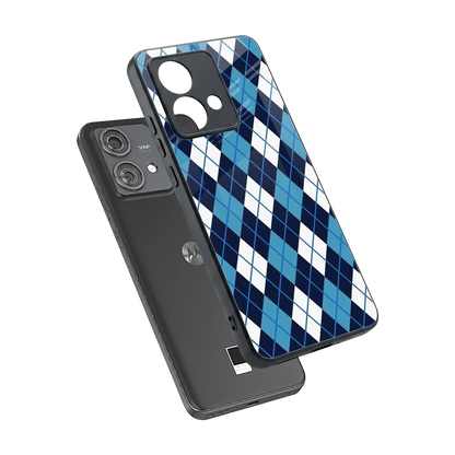 Argyle Blue sleek motorola edge 40 neo 5g cover with tempered glass back and TPU edges