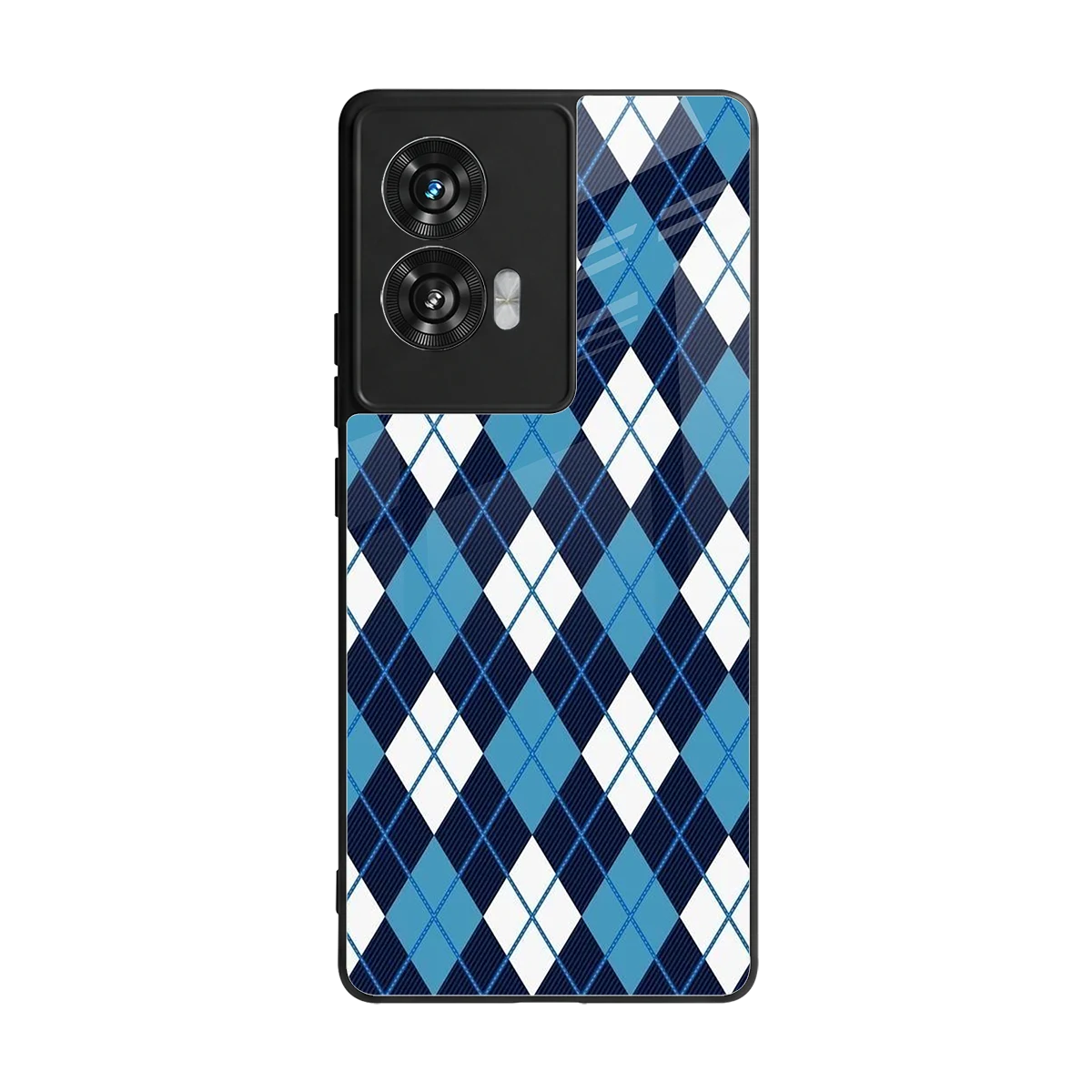 Argyle Blue back phone cover | glass case for motorola edge 50 fusion