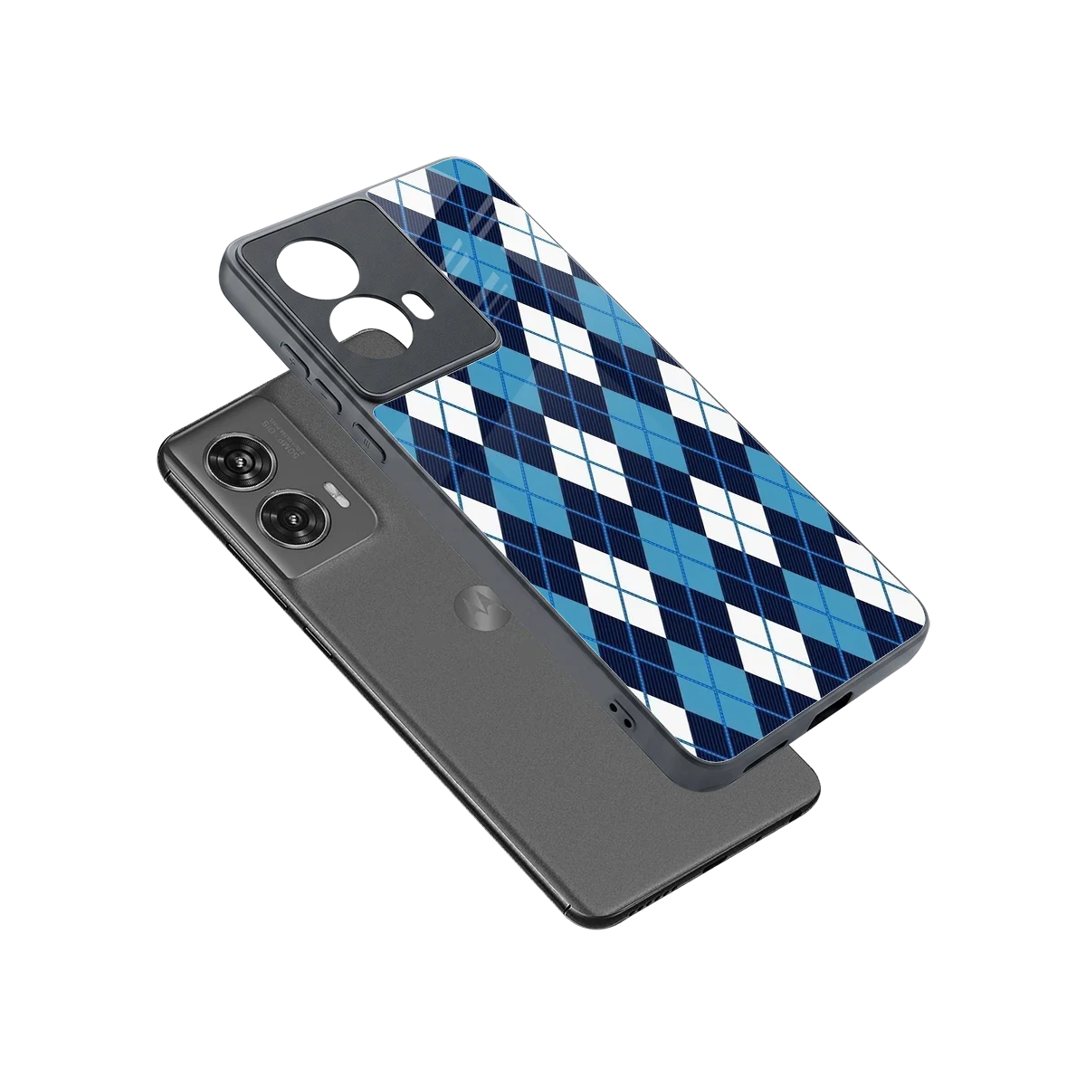 Argyle Blue sleek motorola edge 50 fusion cover with tempered glass back and TPU edges
