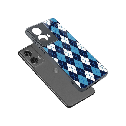 Argyle Blue sleek motorola edge 50 fusion cover with tempered glass back and TPU edges