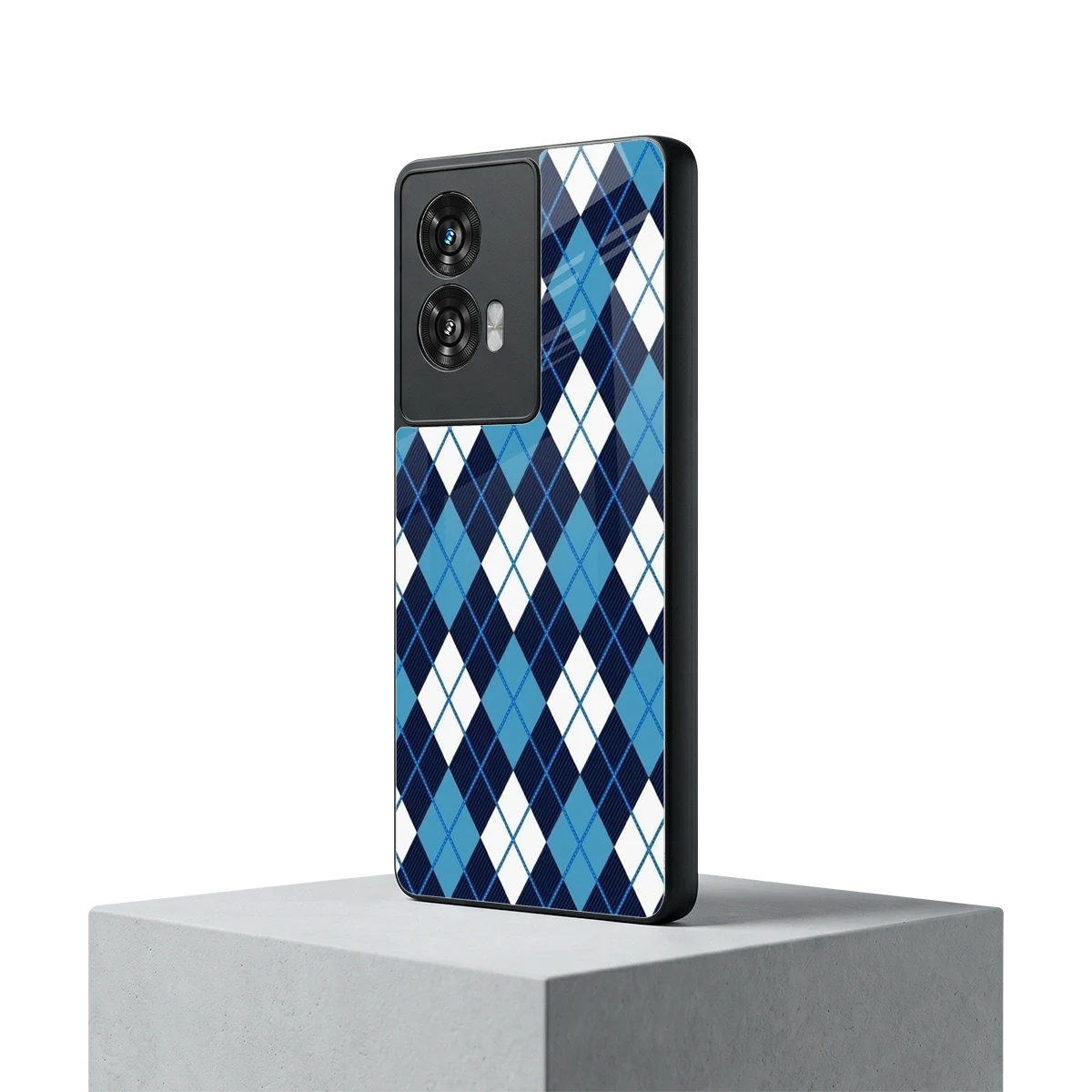 Argyle Blue motorola edge 50 fusion mobile cover | shockproof glass phone case