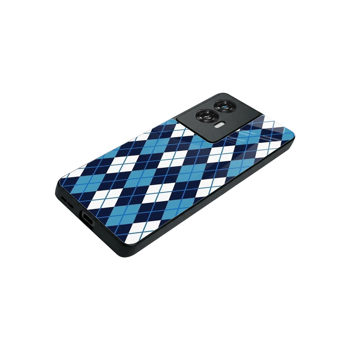 Argyle Blue stylish phone case for motorola edge 50 fusion | glossy glass and slim fit