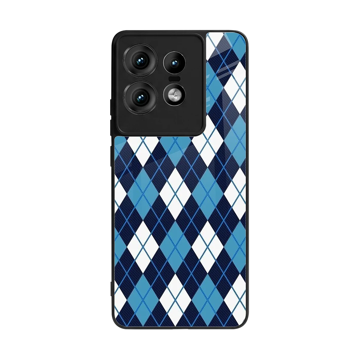 Argyle Blue back phone cover | glass case for motorola edge 50 pro