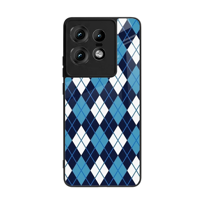 Argyle Blue back phone cover | glass case for motorola edge 50 pro