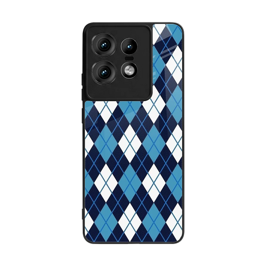 Argyle Blue back phone cover | glass case for motorola edge 50 pro