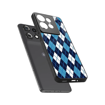 Argyle Blue sleek motorola edge 50 pro cover with tempered glass back and TPU edges