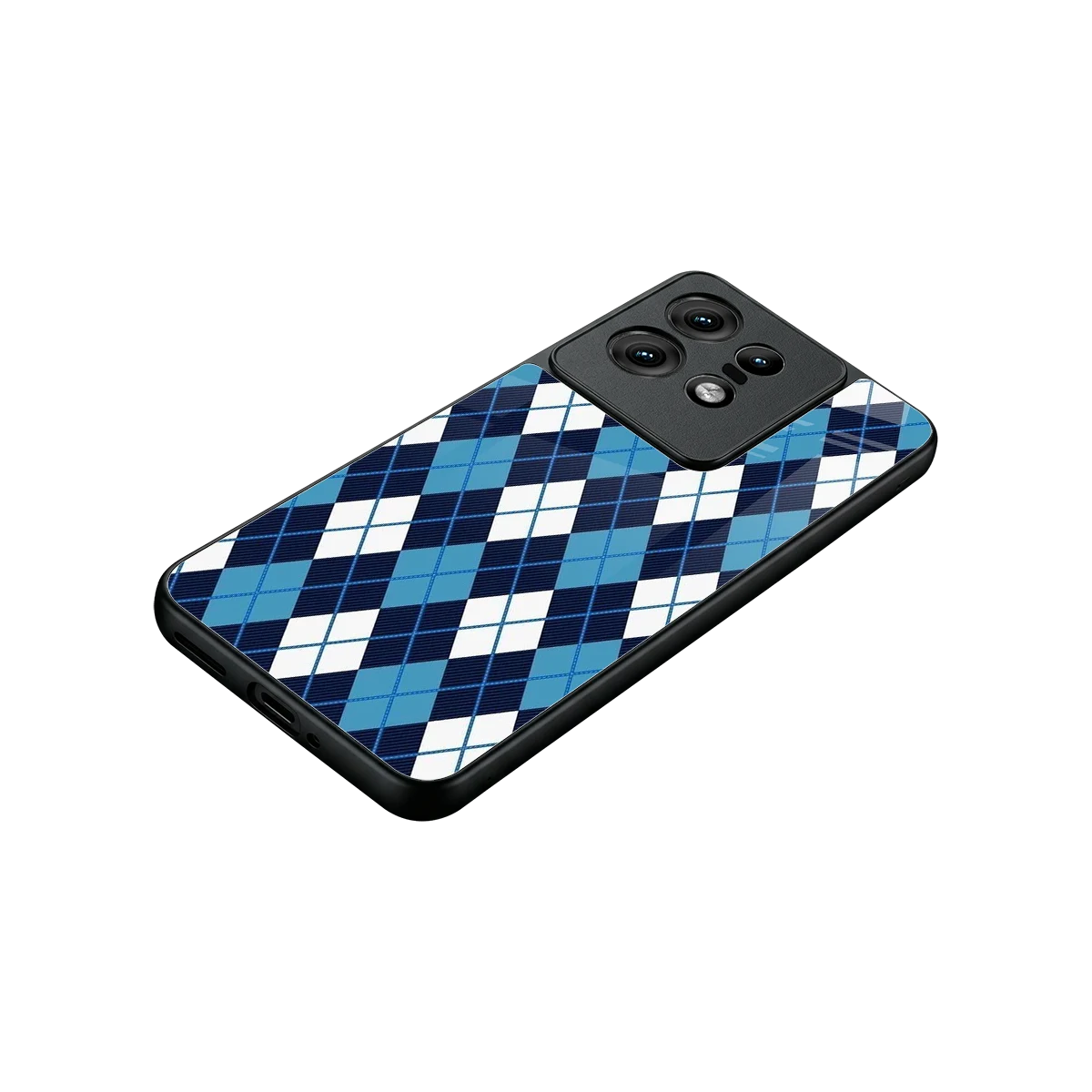 Argyle Blue stylish phone case for motorola edge 50 pro | glossy glass and slim fit