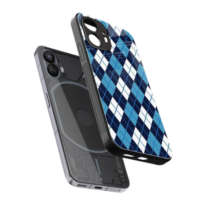 Argyle Blue sleek nothing phone 2 cover with tempered glass back and TPU edges