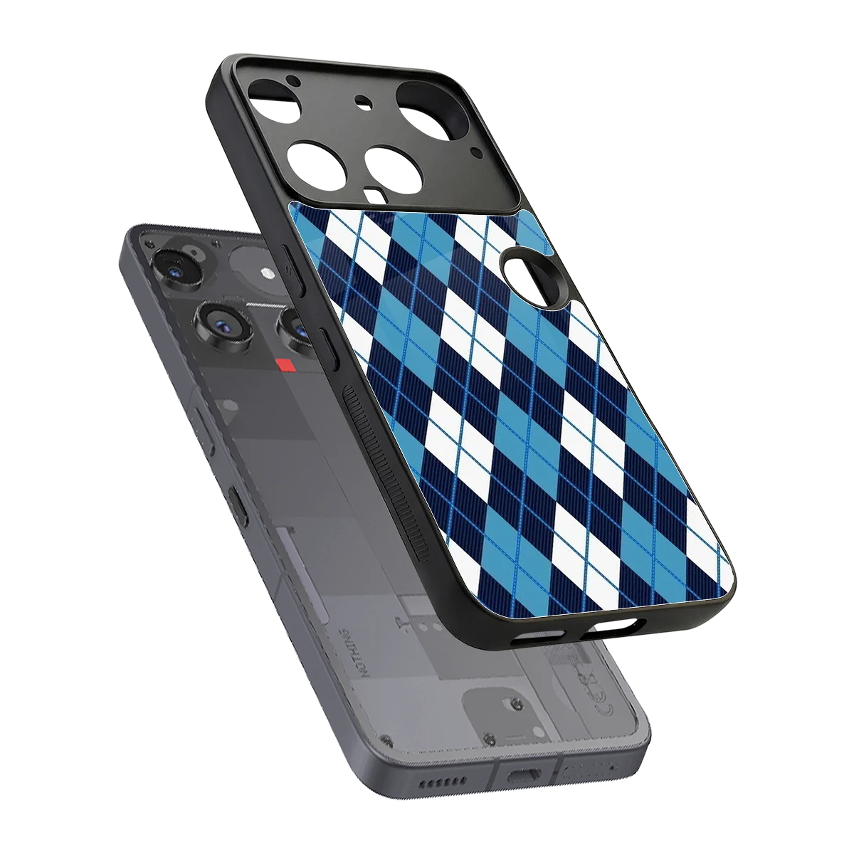 Argyle Blue sleek nothing phone 3 cover with tempered glass back and TPU edges