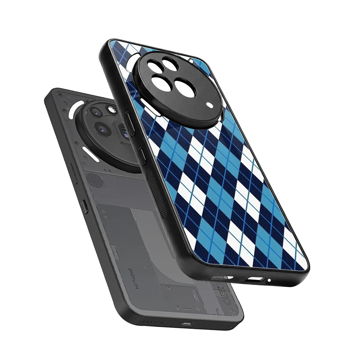Argyle Blue sleek nothing phone 3a pro cover with tempered glass back and TPU edges