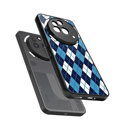 Argyle Blue sleek nothing phone 3a pro cover with tempered glass back and TPU edges