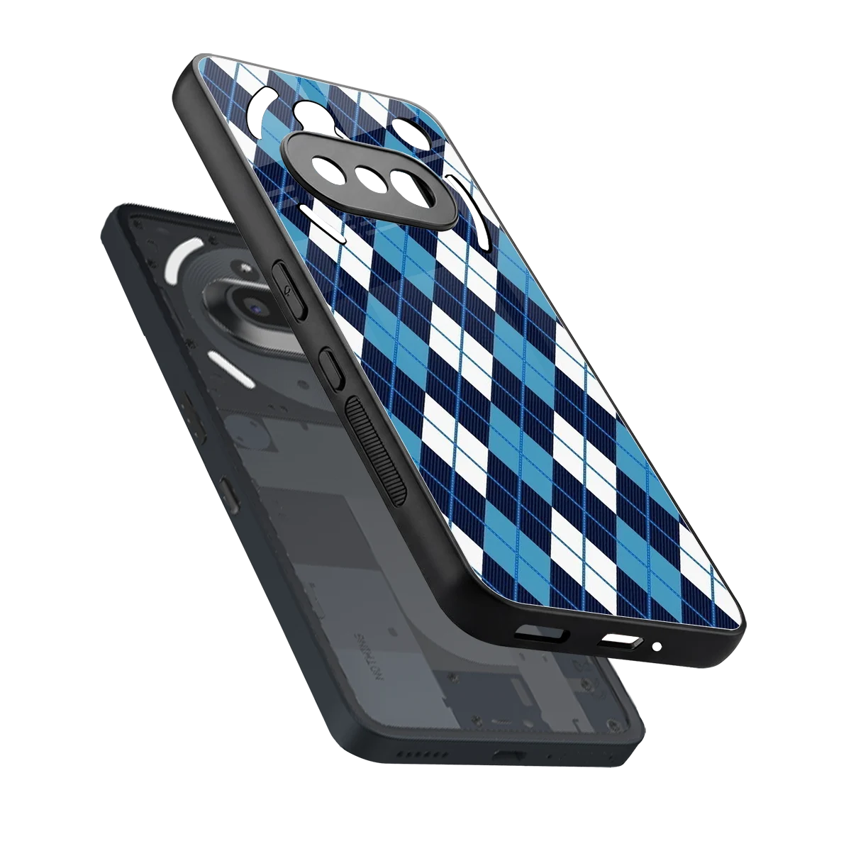 Argyle Blue sleek nothing phone 3a cover with tempered glass back and TPU edges
