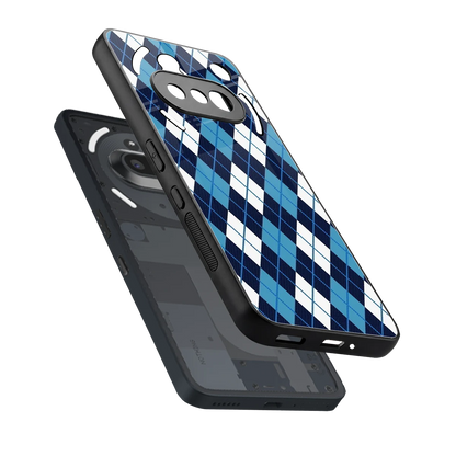 Argyle Blue sleek nothing phone 3a cover with tempered glass back and TPU edges
