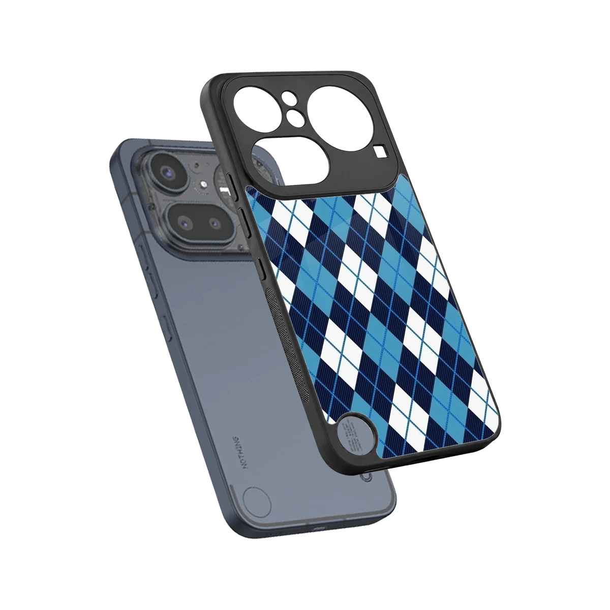 Argyle Blue sleek nothing phone 4a pro cover with tempered glass back and TPU edges