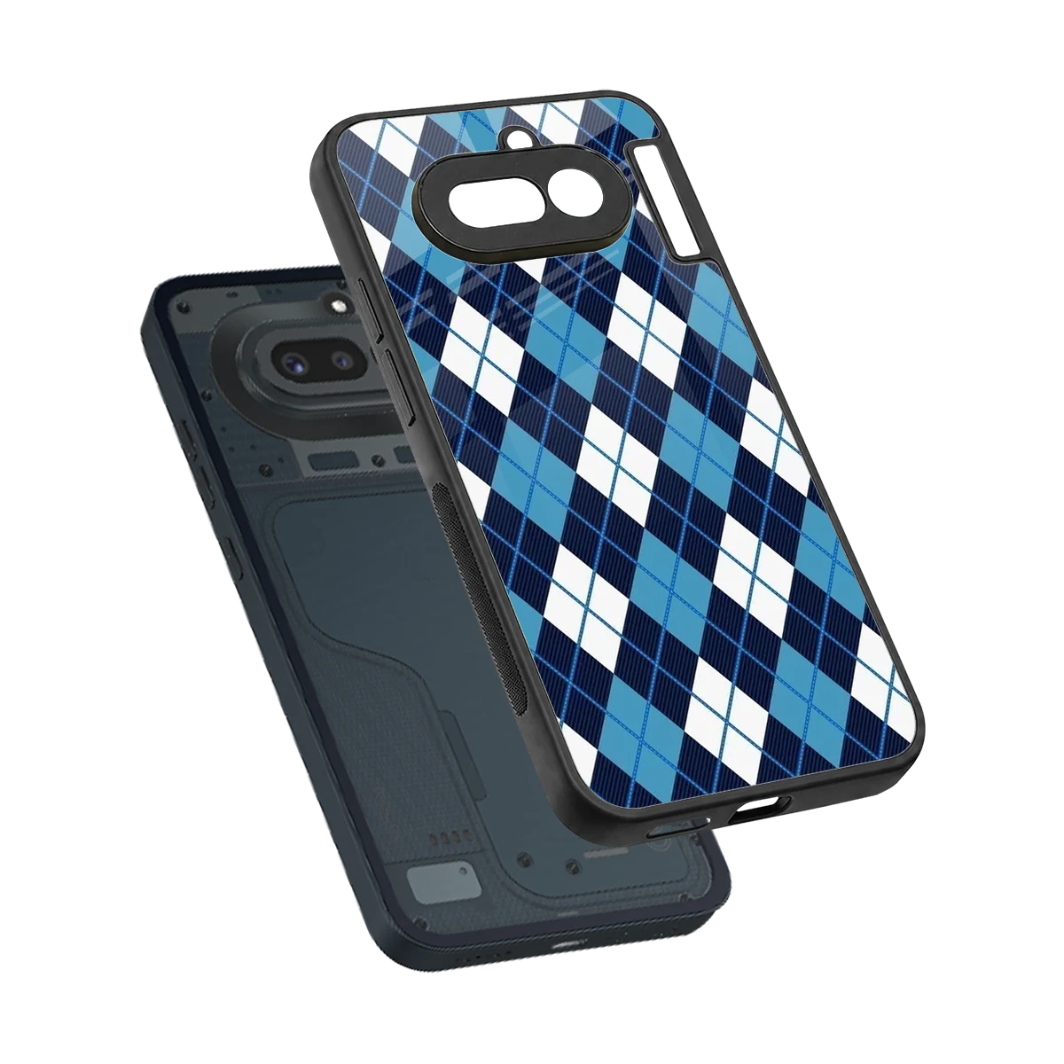 Argyle Blue sleek nothing phone 4a cover with tempered glass back and TPU edges