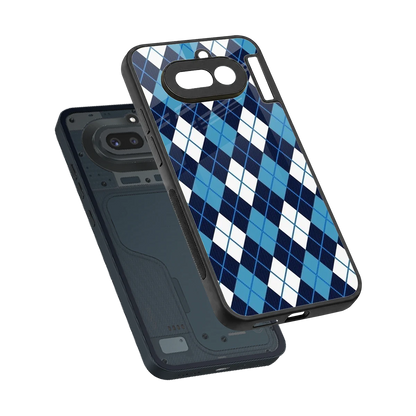 Argyle Blue sleek nothing phone 4a cover with tempered glass back and TPU edges