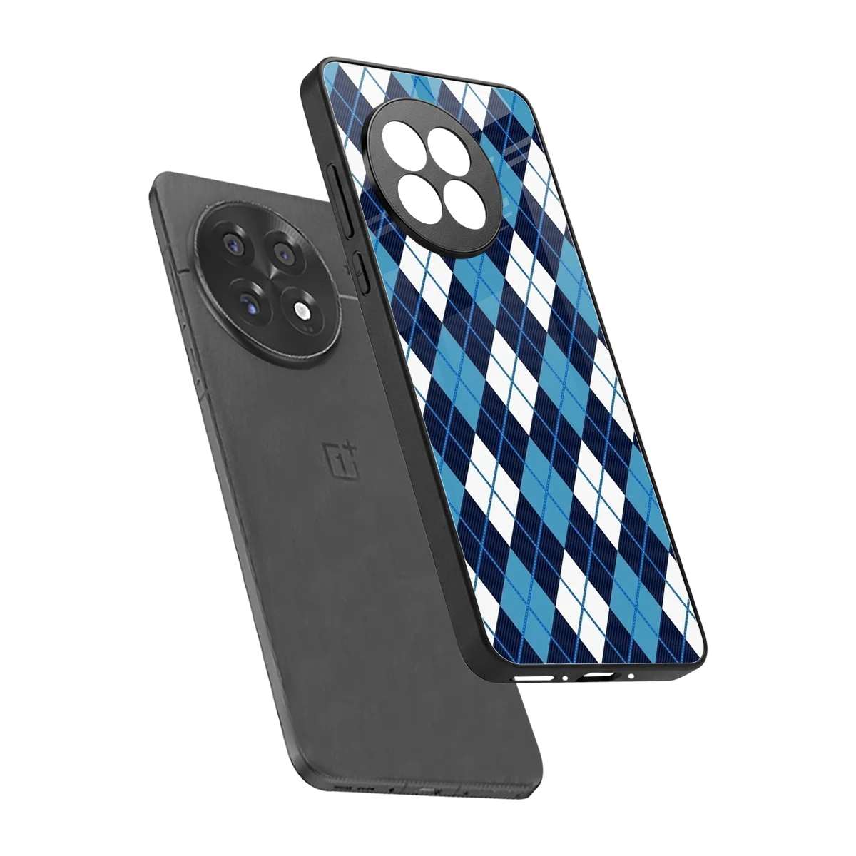 Argyle Blue sleek oneplus 13r cover with tempered glass back and TPU edges